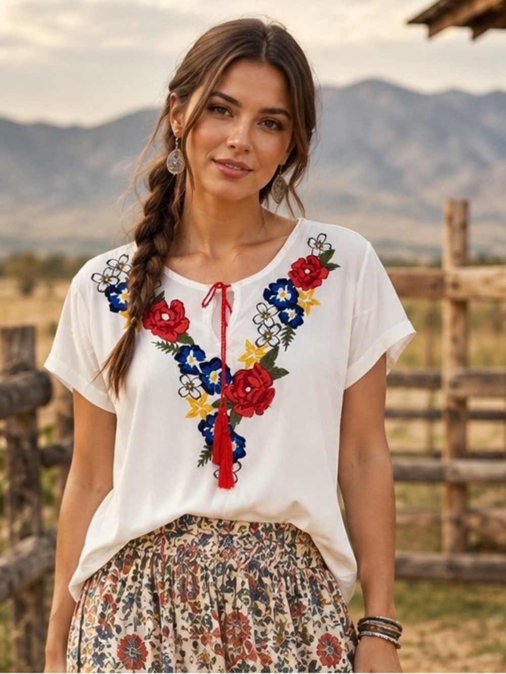 Vintage Late 1990s / early 2000s Panhandle Embroidered 100% Rayon Boho Blouse M